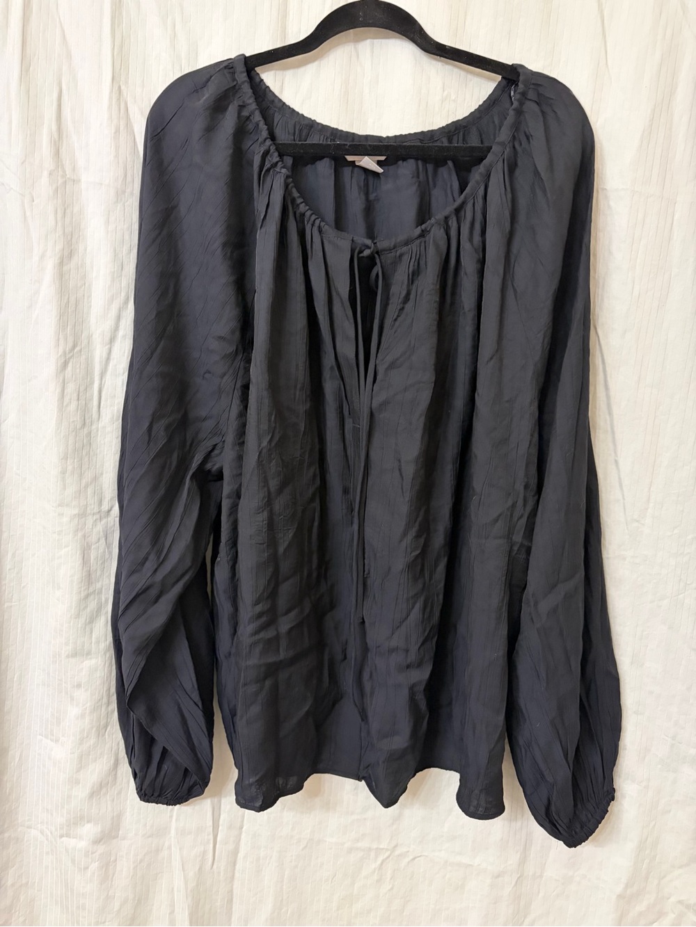 H&M Black Long Sleeve Peasant Top with Tie